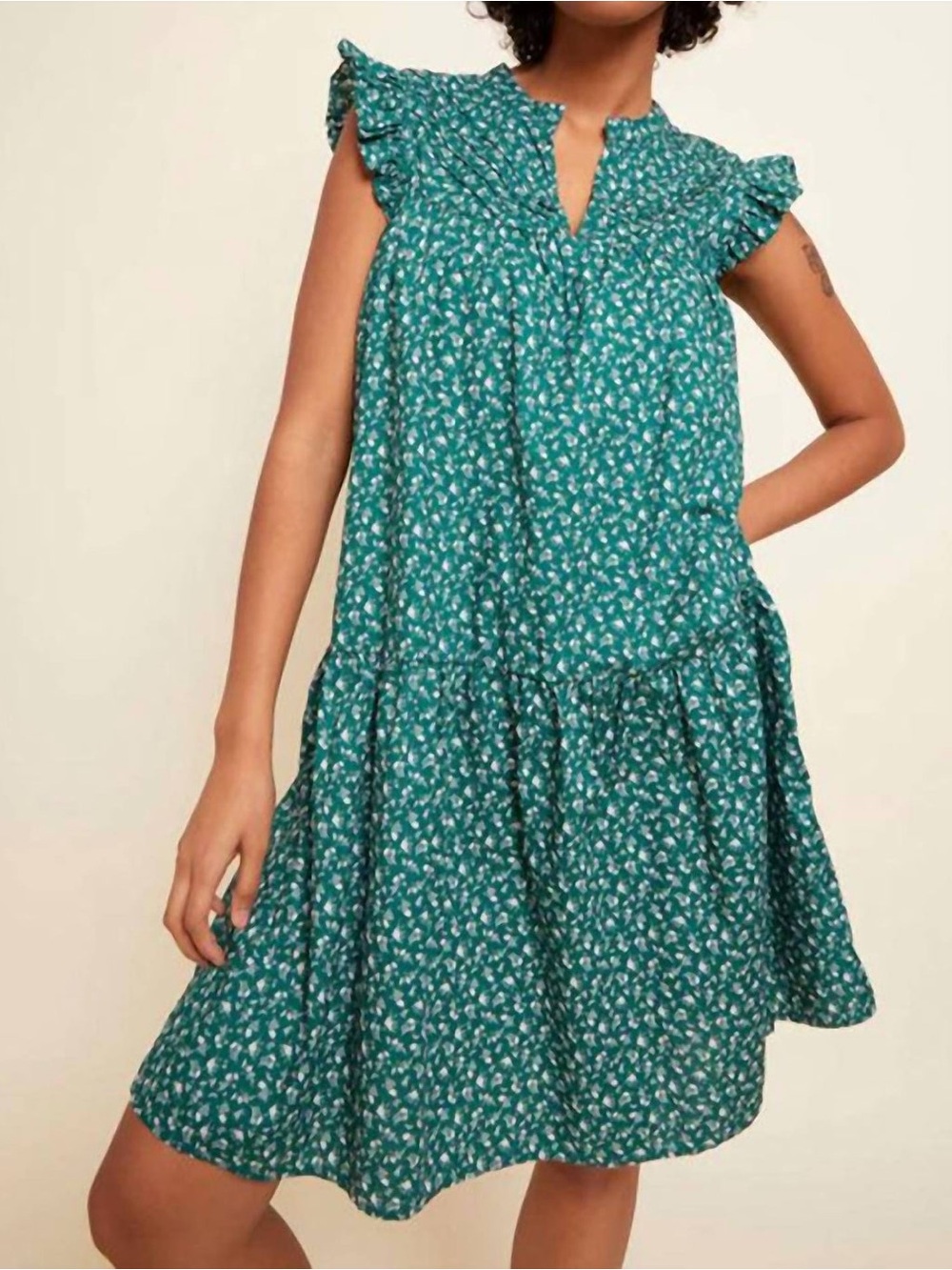 Nation LTD Jasmine A-Line Ruffled Mini Dress In Emerald Floral